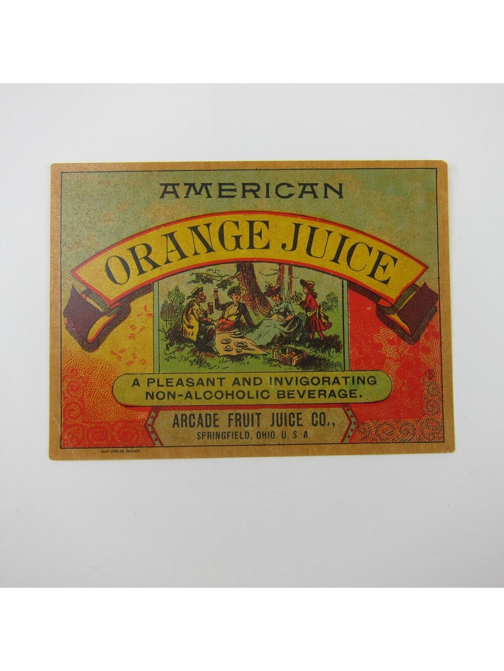 Antique Orange Juice Drink Bottle Label Arcade Fruit Juice Co. Springfield Ohio